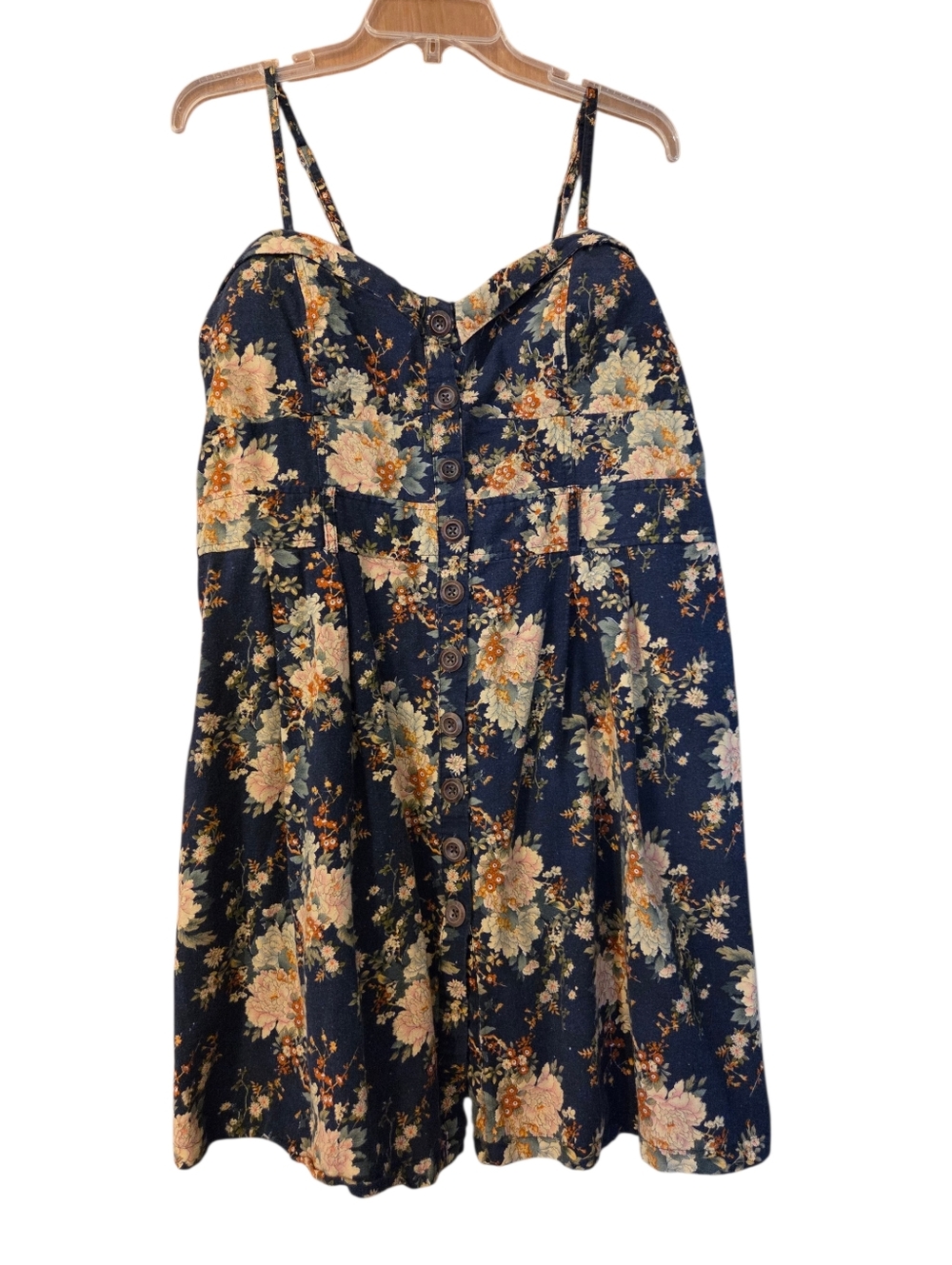 VTG Deb Floral Navy Baby Doll Dress Sweetheart  Neck Y2k 90's Size Large